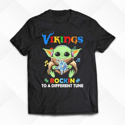 Autism Minnesota Vikings Baby Yoda Rockin To A Different Tune Shirt