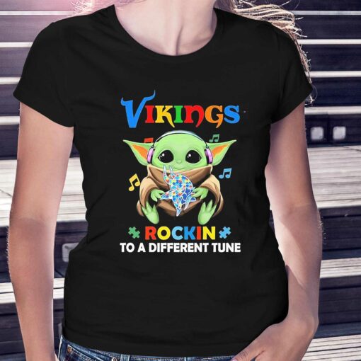 Autism Minnesota Vikings Baby Yoda Rockin To A Different Tune Shirt