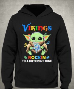 Autism Minnesota Vikings Baby Yoda Rockin To A Different Tune Shirt 3