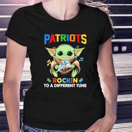 Autism New England Patriots Baby Yoda Rockin To A Different Tune Shirt