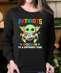 Autism New England Patriots Baby Yoda Rockin To A Different Tune Shirt 4