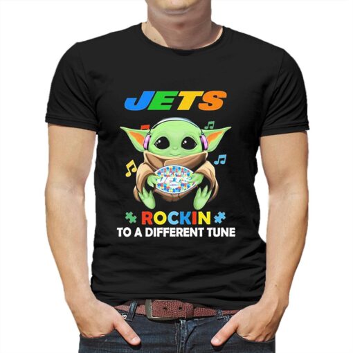 Autism New York Jets Baby Yoda Rockin To A Different Tune Shirt