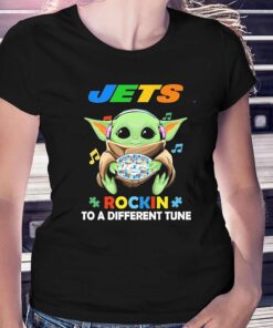 Autism New York Jets Baby Yoda Rockin To A Different Tune Shirt