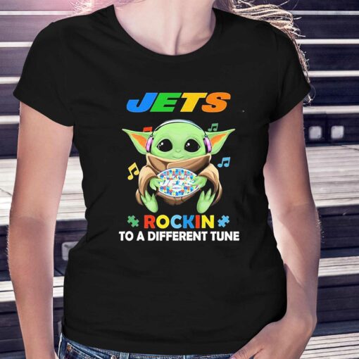 Autism New York Jets Baby Yoda Rockin To A Different Tune Shirt