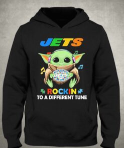 Autism New York Jets Baby Yoda Rockin To A Different Tune Shirt 3