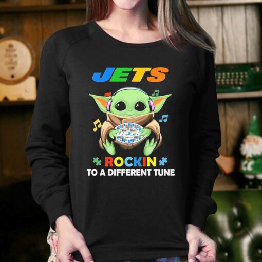 Autism New York Jets Baby Yoda Rockin To A Different Tune Shirt