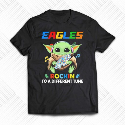 Autism Philadelphia Eagles Baby Yoda Rockin To A Different Tune Shirt