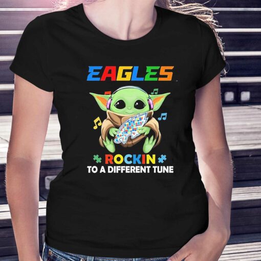 Autism Philadelphia Eagles Baby Yoda Rockin To A Different Tune Shirt