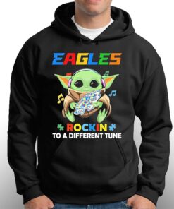 Autism Philadelphia Eagles Baby Yoda Rockin To A Different Tune Shirt 3