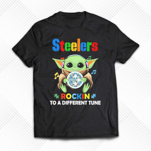 Autism Pittsburgh Steelers Baby Yoda Rockin To A Different Tune Shirt