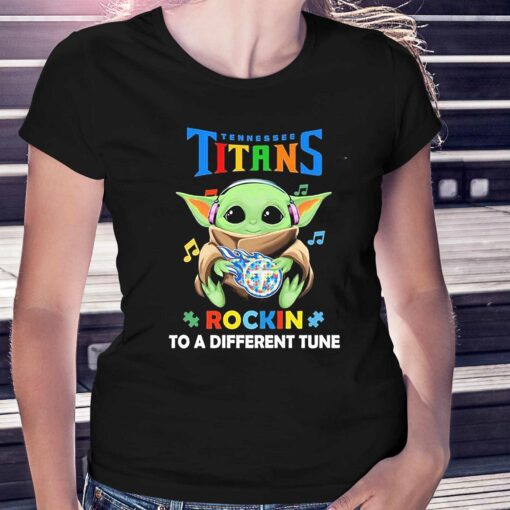 Autism Tennessee Titans Baby Yoda Rockin To A Different Tune Shirt