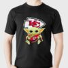 Baby Yoda Hug Football Kansas City Chiefs Logo Design Shirt