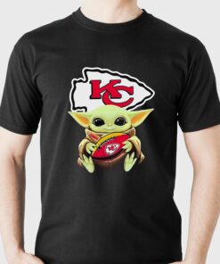 Baby Yoda Hug Football Kansas City Chiefs Logo Design Shirt 1