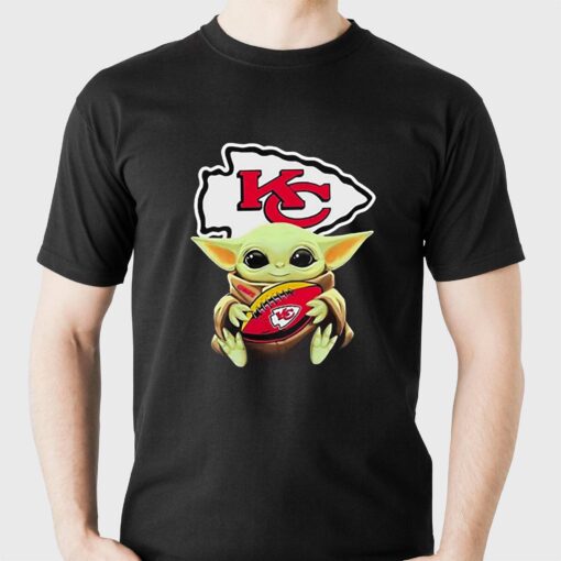 Baby Yoda Hug Football Kansas City Chiefs Logo Design Shirt