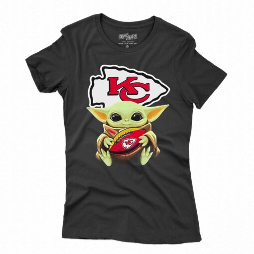 Baby Yoda Hug Football Kansas City Chiefs Logo Design Shirt