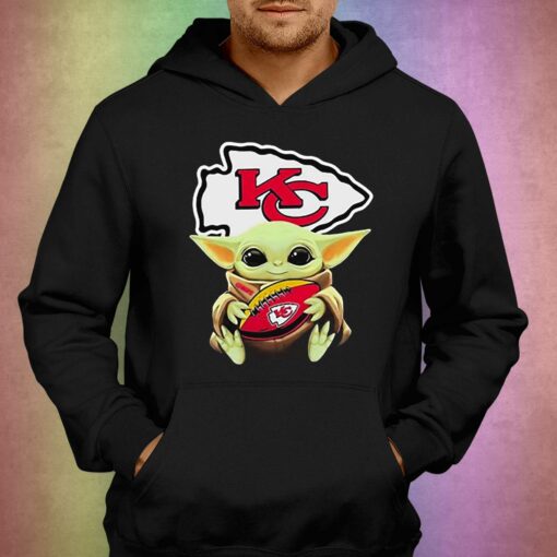 Baby Yoda Hug Football Kansas City Chiefs Logo Design Shirt