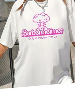 Barbenheimer In Pink Barbie Font Unisex Jersey Short Sleeve Barbenheimer In Pink Barbie Font Unisex Jersey Short Sleeve