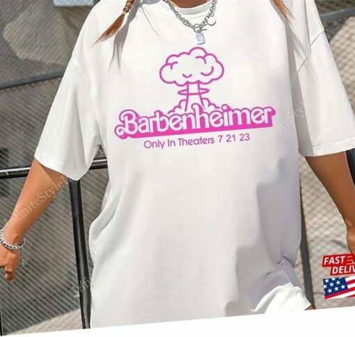 Barbenheimer In Pink Barbie Font Unisex Jersey Short Sleeve