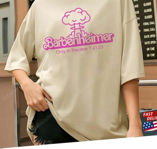 Barbenheimer In Pink Barbie Font Unisex Jersey Short Sleeve