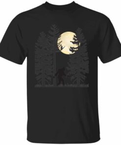 Bigfoot Walking in the Night Under the Moon Black T-shirt Gift for Bigfoot Lovers
