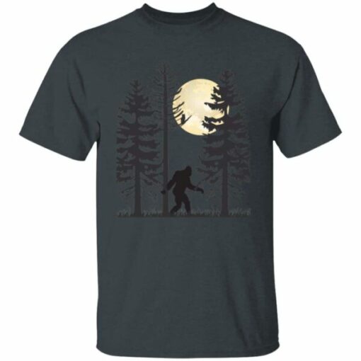 Bigfoot Walking in the Night Under the Moon Dark Heather T-shirt Gift for Bigfoot Lovers