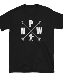 Black PNW Logo Bigfoot T-Shirt Compass Crossed Arrows Distressed Black PNW Logo Bigfoot T-Shirt Compass Crossed Arrows Distressed