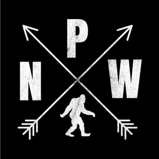 Black PNW Logo Bigfoot T-Shirt Compass Crossed Arrows Distressed