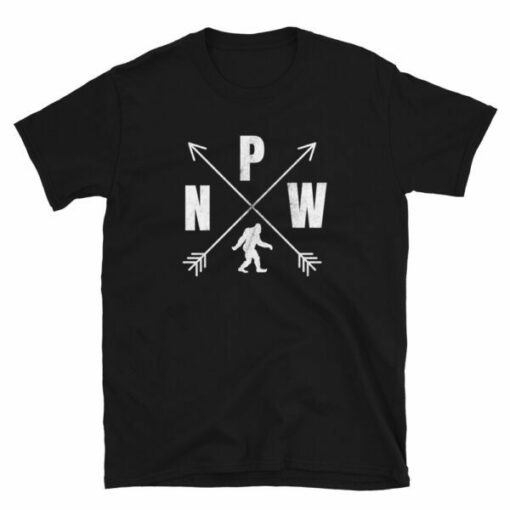 Black PNW Logo Bigfoot T-Shirt Compass Crossed Arrows Distressed