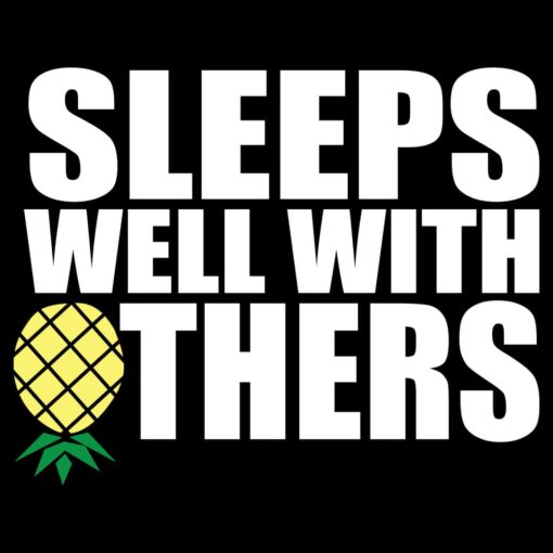 Funny men’s ‘Sleeps Well With Others’ T-shirt for swingers and dragons