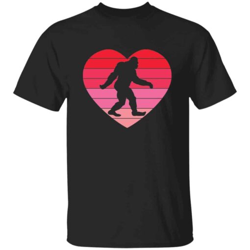 Retro Sunset Heart Bigfoot Valentine’s Day T-Shirt