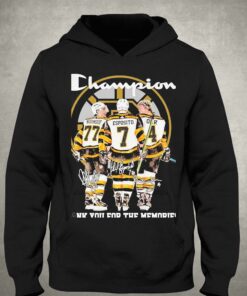 Boston Bruins Champion Ray Bourque Phil Esposito And Bobby Orr Thank You For The Memories Signatures Shirt 3