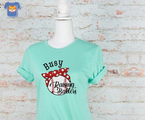 Busy Raising Ballers Baseball Mom T-shirt Mom Bun Bow