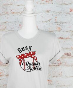 Busy Raising Ballers Baseball Mom T shirt Mom Bun Bow 3