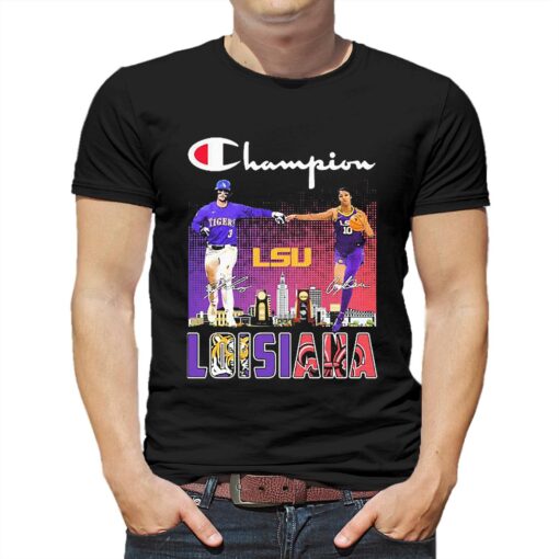 Champion Dylan Crews And Angel Reese Louisiana University Tigers Signatures Shirt