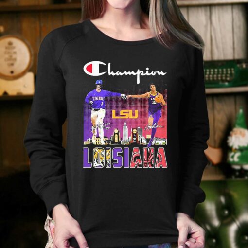 Champion Dylan Crews And Angel Reese Louisiana University Tigers Signatures Shirt