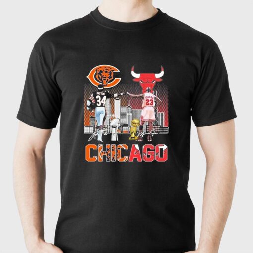 Chicago Sport Teams Walter Payton And Michael Jordan Skyline Signatures Shirt