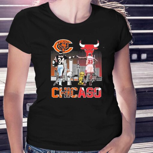 Chicago Sport Teams Walter Payton And Michael Jordan Skyline Signatures Shirt