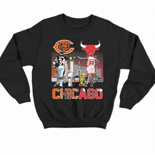 Chicago Sport Teams Walter Payton And Michael Jordan Skyline Signatures Shirt