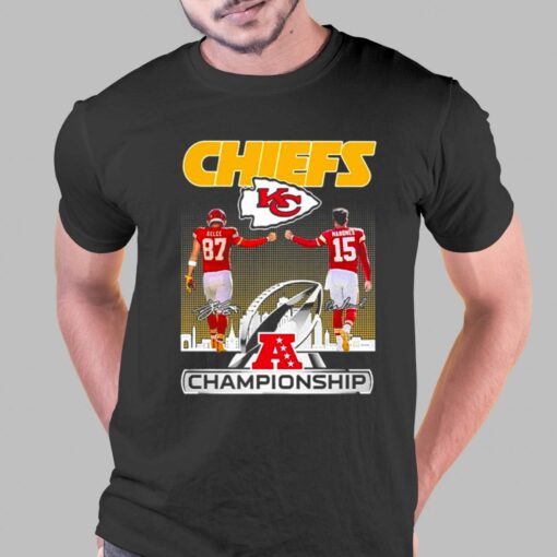 Chiefs Kelce 87 Mahomes 15 Signature Champions Shirt