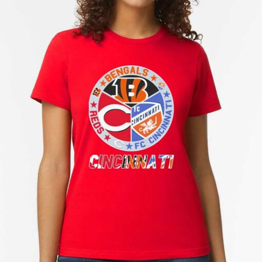 Cincinnati Circle Logo Sport Teams Bengals Reds Unisex Tshirt