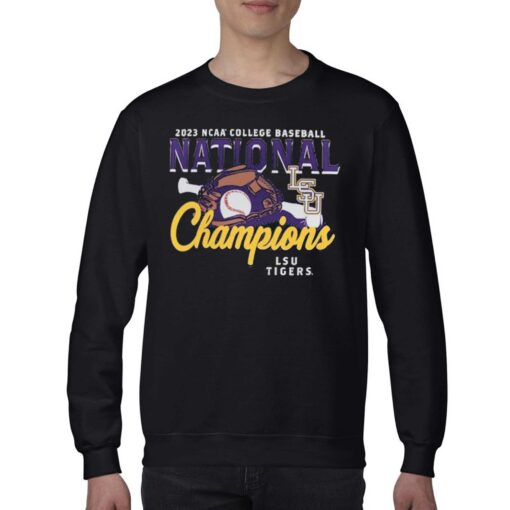 Comfort Colors Gray Lsu Tigers 2023 Ncaa Mens Baseball College World Series Champions Glove Bat T-shirt