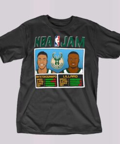 Damian Lillard Giannis Antetokounmpo Milwaukee Bucks Homage Nba Jam T-shirt Damian Lillard Giannis Antetokounmpo Milwaukee Bucks Homage Nba Jam T-shirt