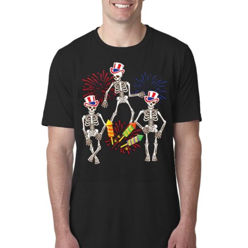 Dancing Skeleton 4th Of July American Flag Skellies T-shirt