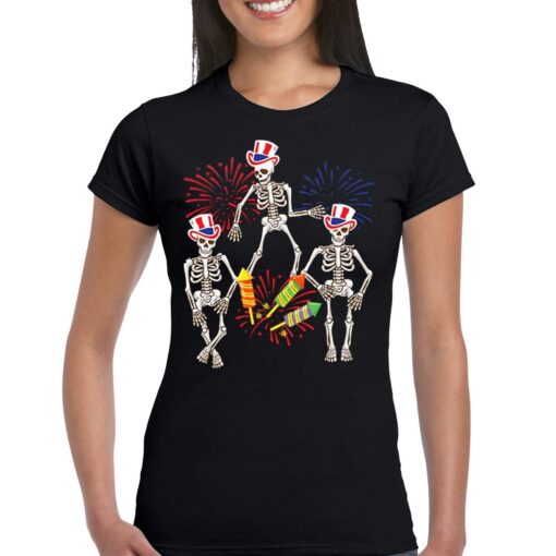 Dancing Skeleton 4th Of July American Flag Skellies T-shirt