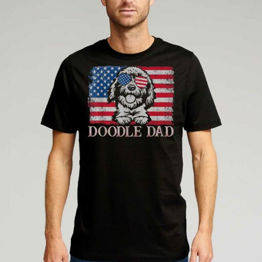 Doodle Dad Goldendoodle Dog American Flag 4th Of July T-shirt