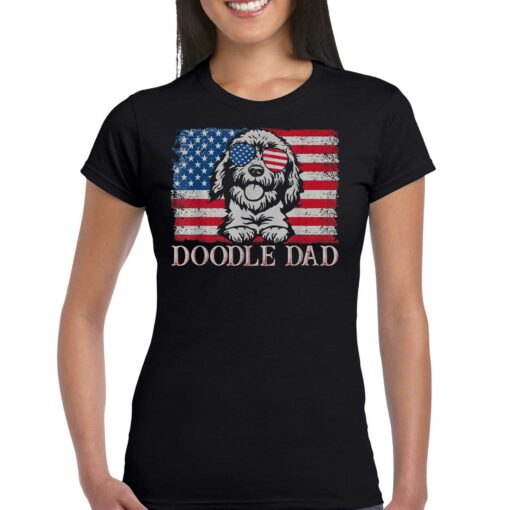 Doodle Dad Goldendoodle Dog American Flag 4th Of July T-shirt