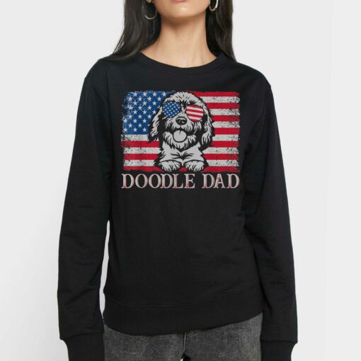 Doodle Dad Goldendoodle Dog American Flag 4th Of July T-shirt