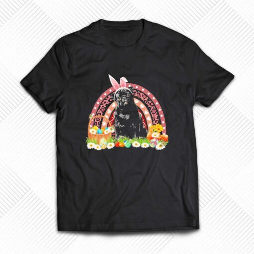 Easter Bunny Pink Dog Black Pug Rainbow Shirt