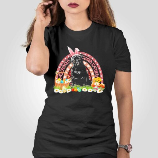 Easter Bunny Pink Dog Black Pug Rainbow Shirt