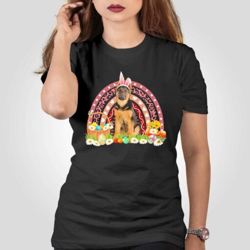 Easter Bunny Pink Dog German Shepherd Rainbow Shirt